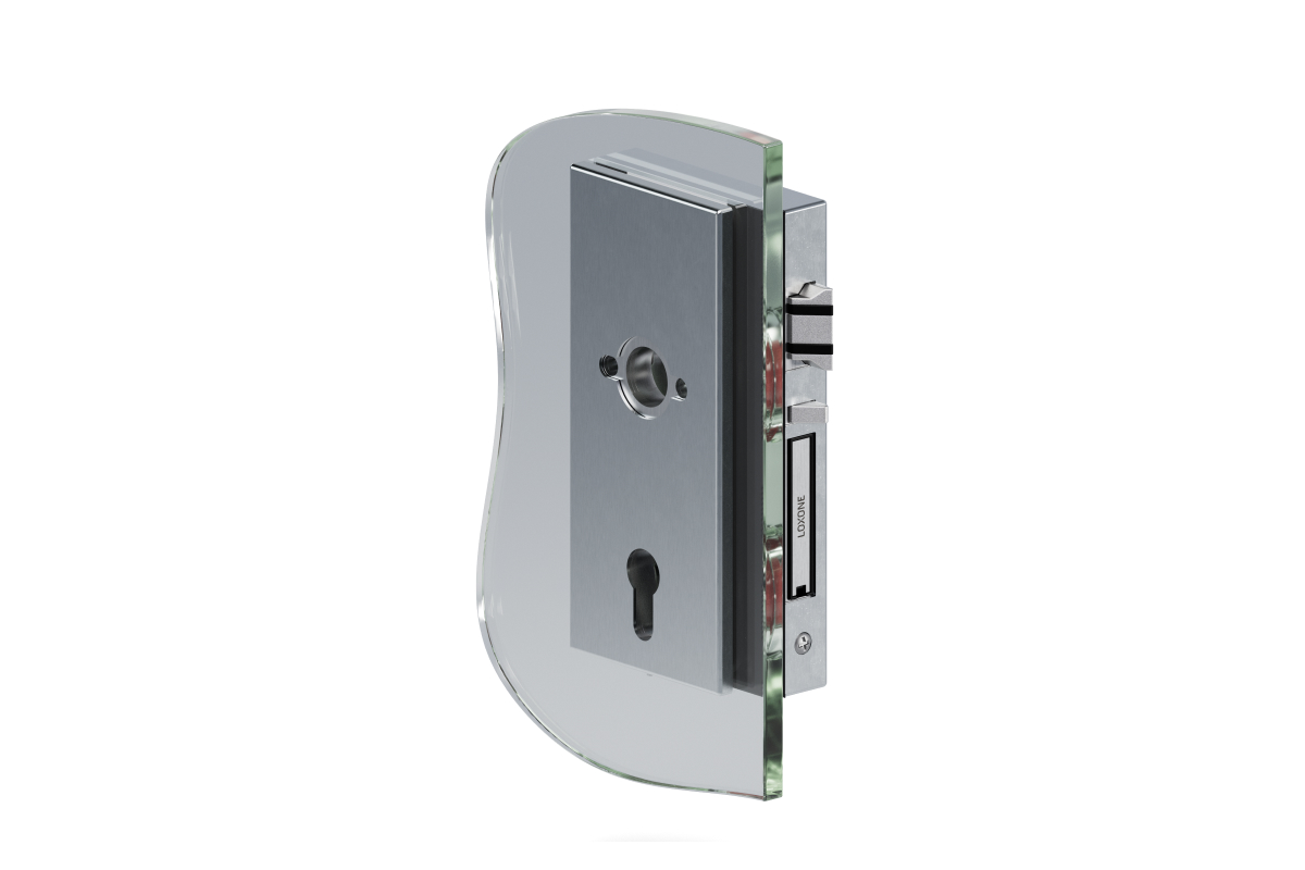 Loxone Door Lock Air Battery für Glastüren, Schloss im Detail