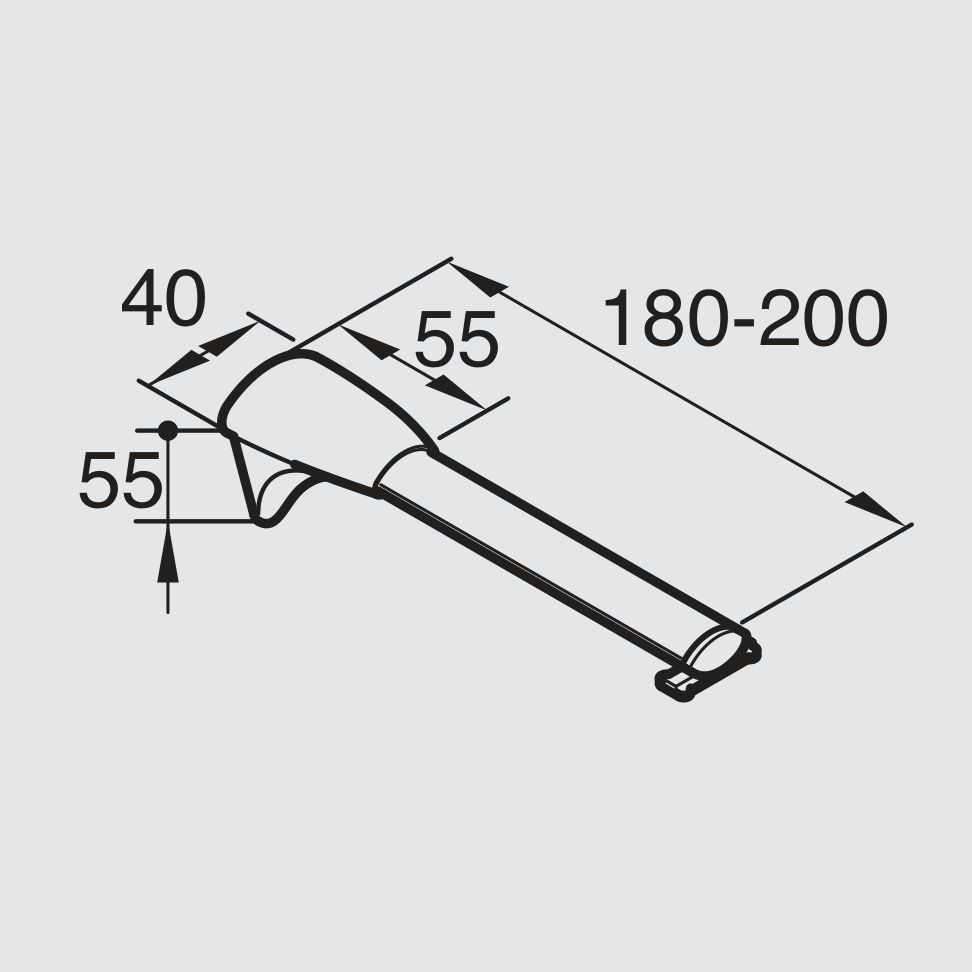 Alugard Universalträger einläufig mit Wandabstand 180 bis 200 mm, technische Zeichnung