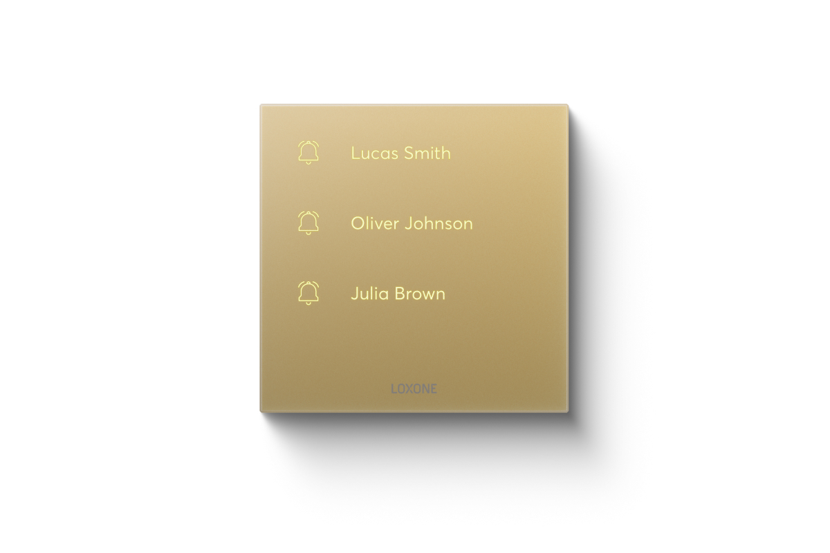 Loxone Touch Pure Flex 24V CO2 Air Gold an der Wand im Wohnraum