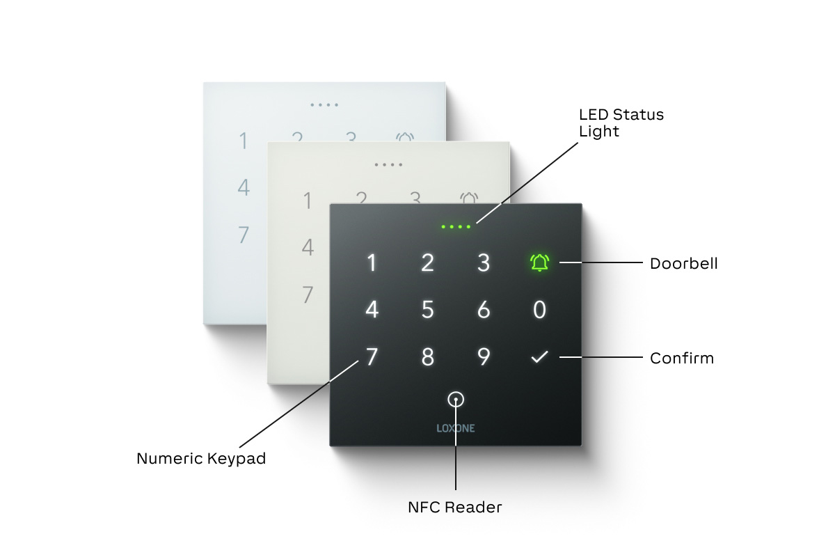 Loxone NFC Code Touch Tree Samtweiß, beleuchtetes Zahlenfeld im Detail