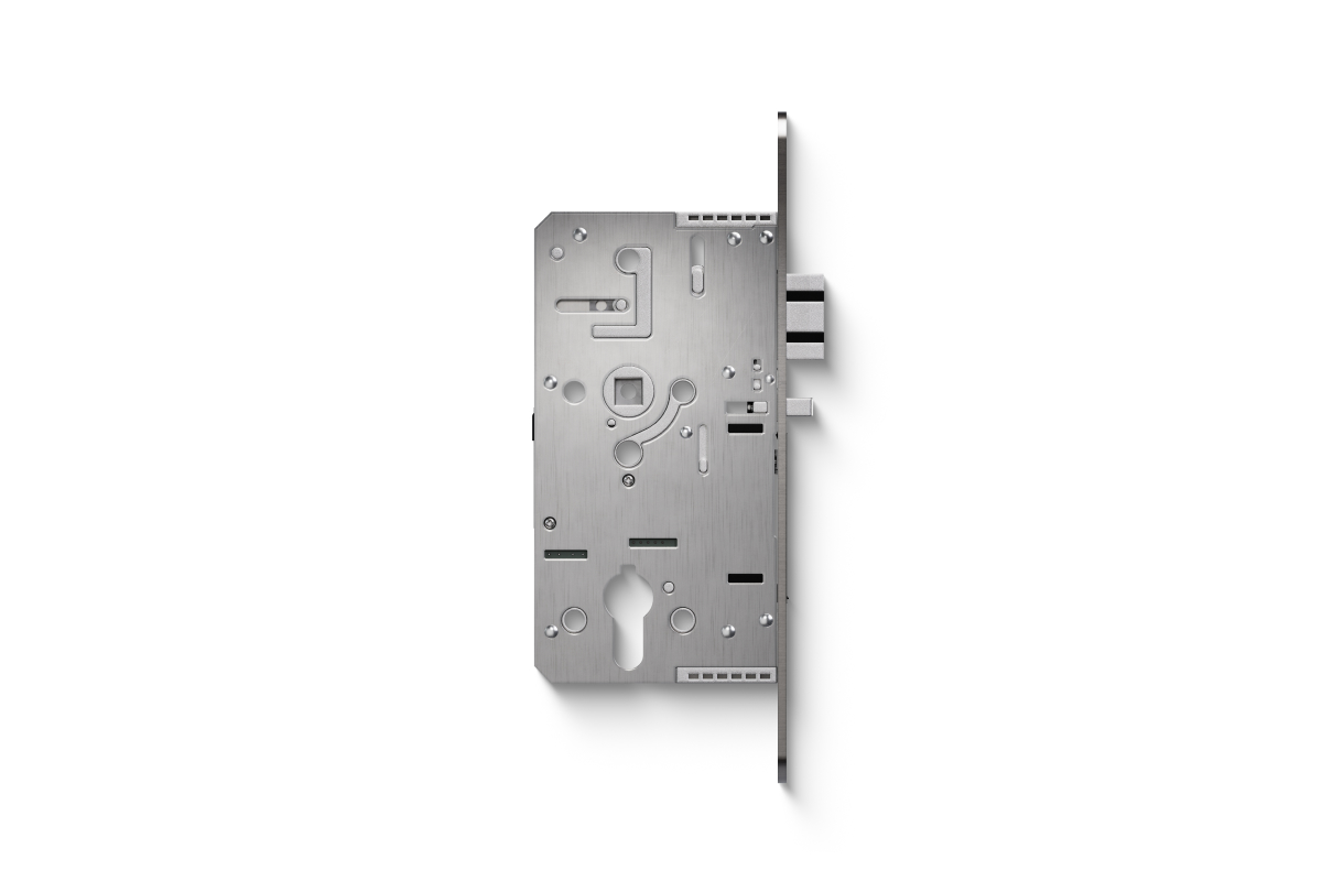 Loxone Door Lock Air Battery in der Tür eingebaut