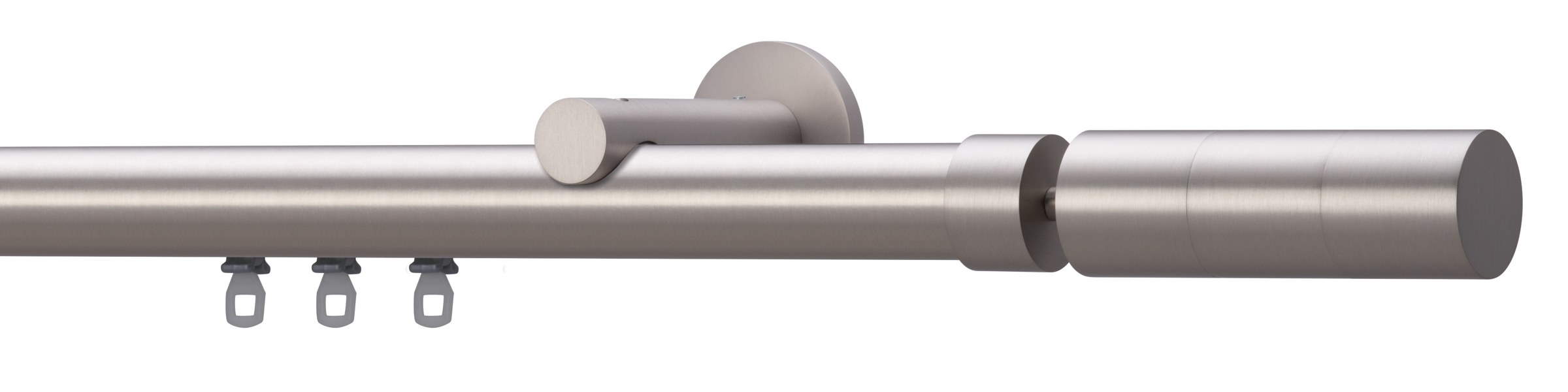 Büsche Rundprofil INSIDE 28 mm in Nickel matt mit Endstück PESCARA und Wandträger