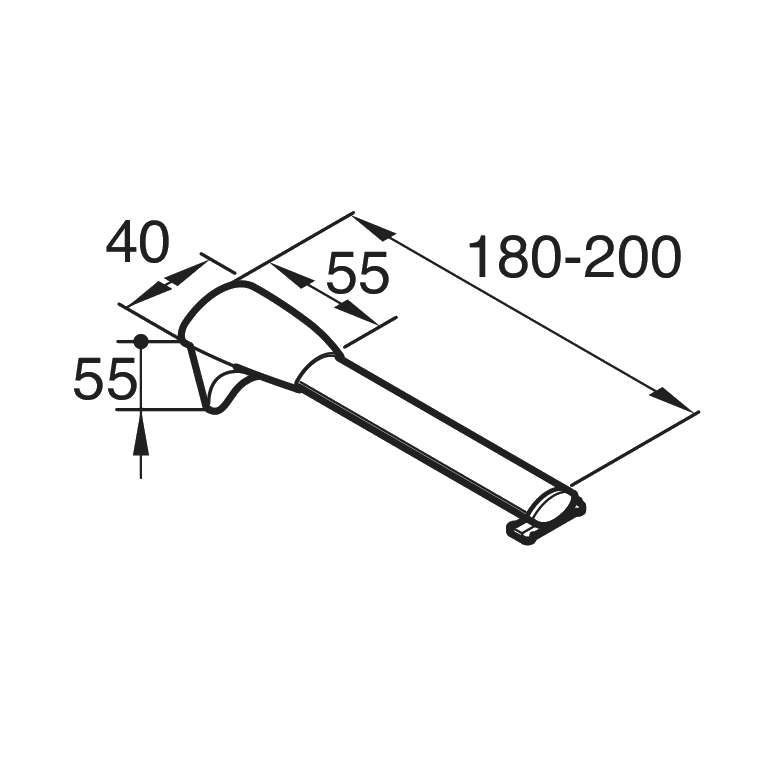 Alugard Universalträger zweiläufig mit Wandabstand 180 bis 200 mm, technische Zeichnung