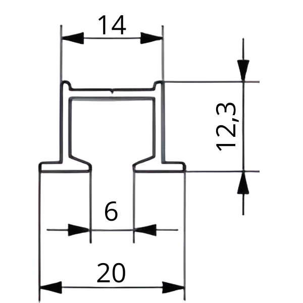 Querschnitt Simple 320 RE mit Maßen 14 x 12,3 mm