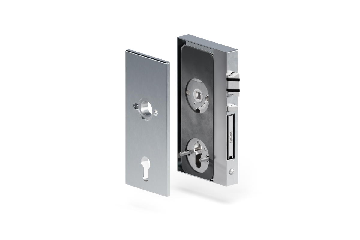 Loxone Door Lock Air Battery für Glastüren in der Tür eingebaut
