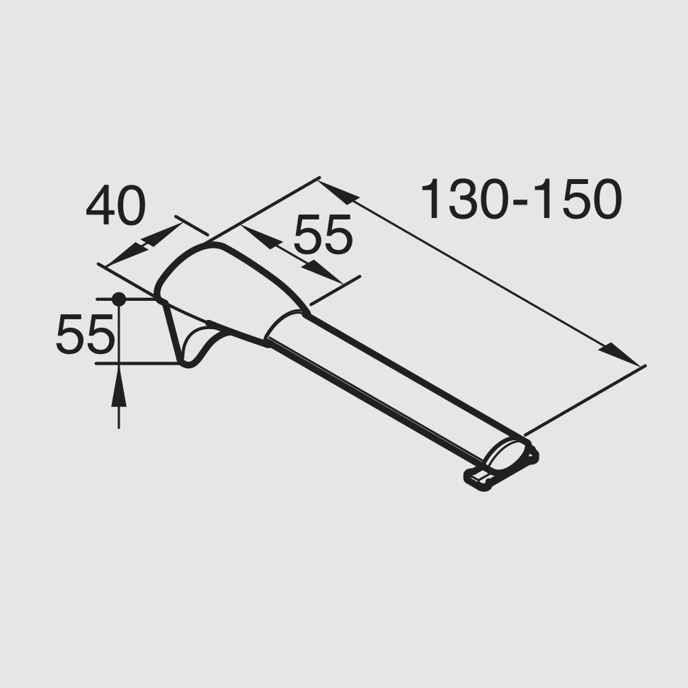 Alugard Universalträger einläufig mit Wandabstand 130 bis 150 mm, technische Zeichnung